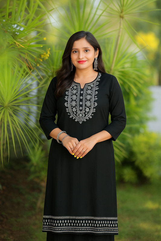 Elegant Navy Blue Embroidered Kurti for Women