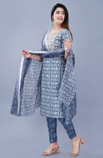 Elegant Maroon & White Ikat Print Cotton Suit Set